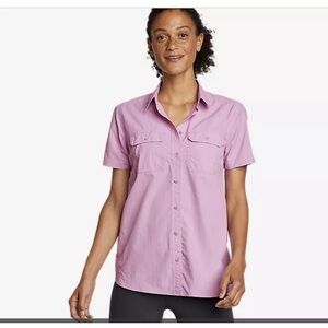 NWOT Eddie Bauer Pink Short Sleeve Button Down Shirt Relaxed Fit. Size XL